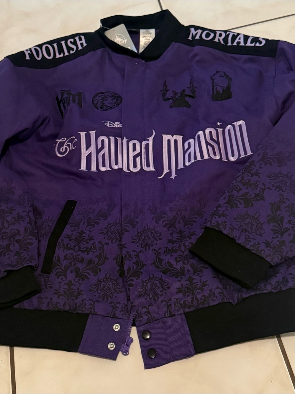 Disney Haunted Mansion Purple and Black Varsity Bomber Jacket